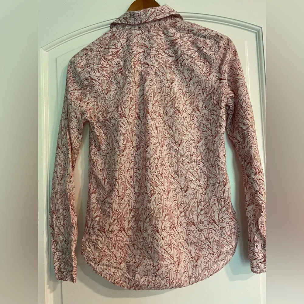 J. Crew Printed Voile Popover Pink and White Floral Button-Down Shirt